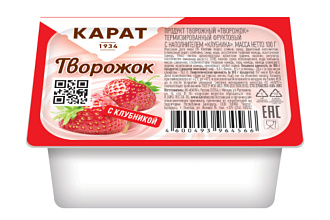 Творожок Карат 9% фрукт. Клубника 100г